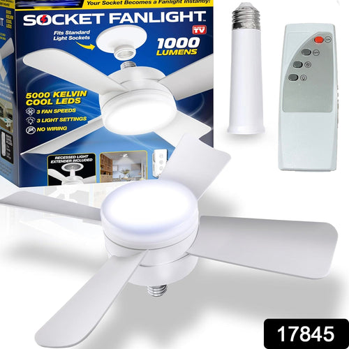 Cool LED Socket Fan Light - 1000 Lumens, 5000K Brightness, Remote Controlled for Ultimate Convenience