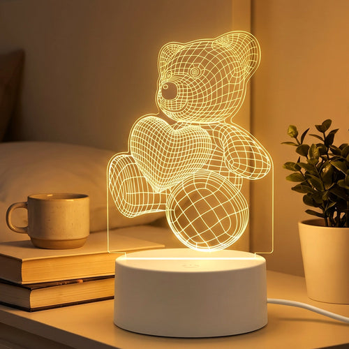 CuddleCo 3D Teddy Bear LED Night Lamp – Heart-Shaped Soft Light for Dreamy Nights (1 Pc)