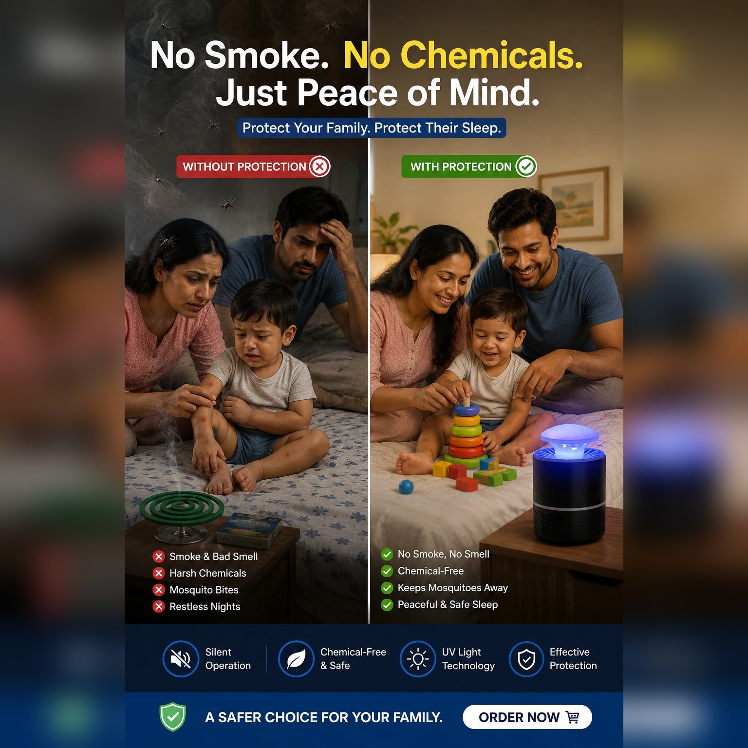Protect Your Family from Mosquitoes—Without Creams, Smoke or Chemicals - LumiZap USB UV Mosquito Killer Lamp – Effective Bug Zapper for Peaceful Nights