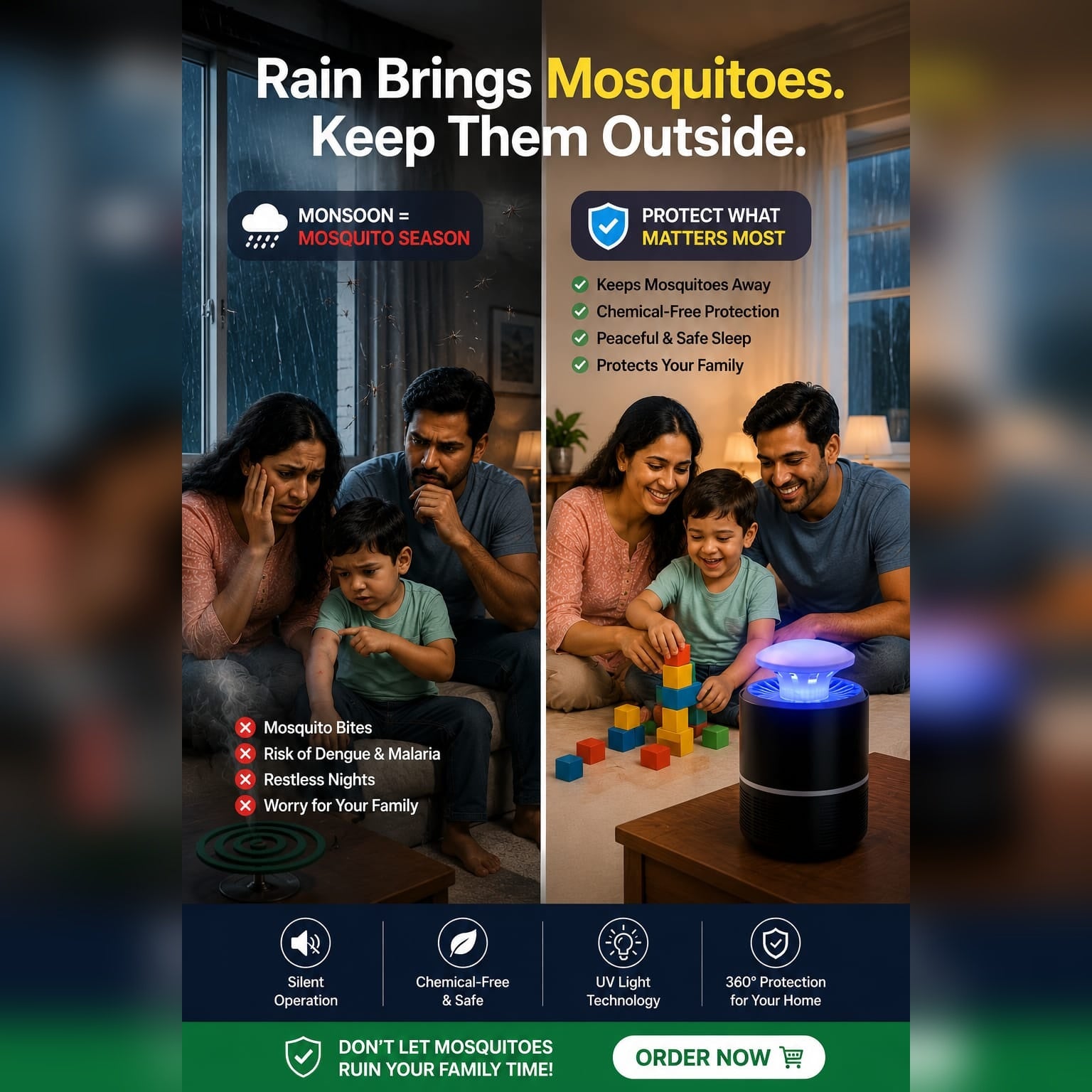 Protect Your Family from Mosquitoes—Without Creams, Smoke or Chemicals - LumiZap USB UV Mosquito Killer Lamp – Effective Bug Zapper for Peaceful Nights